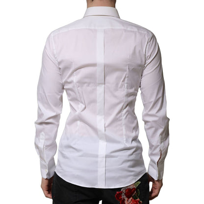 Dolce & Gabbana White Cotton Long Sleeves GOLD Formal Shirt