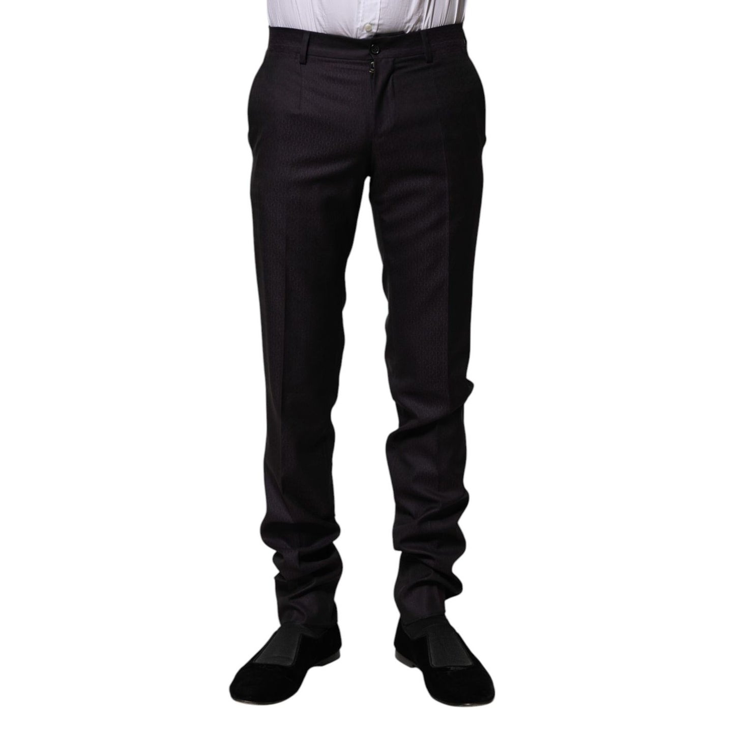Dolce & Gabbana Black Wool Patterned Formal Pants