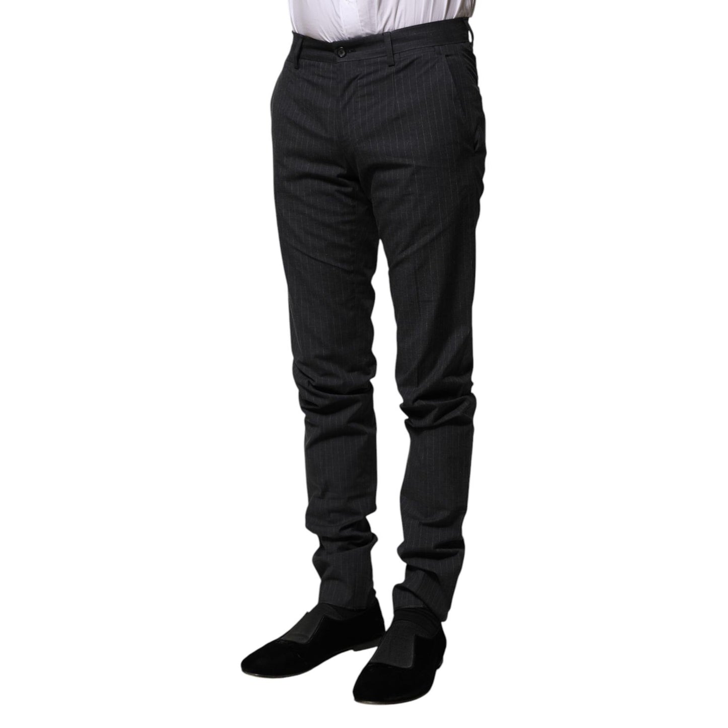 Dolce & Gabbana Gray Striped Cotton Formal Pants