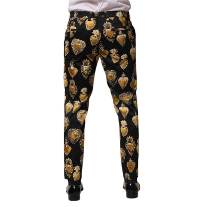 Dolce & Gabbana Black Gold Sacred Heart Print Pants
