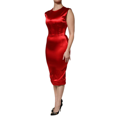 Dolce & Gabbana Red Acetate Sleeveless Sheath Midi Dress