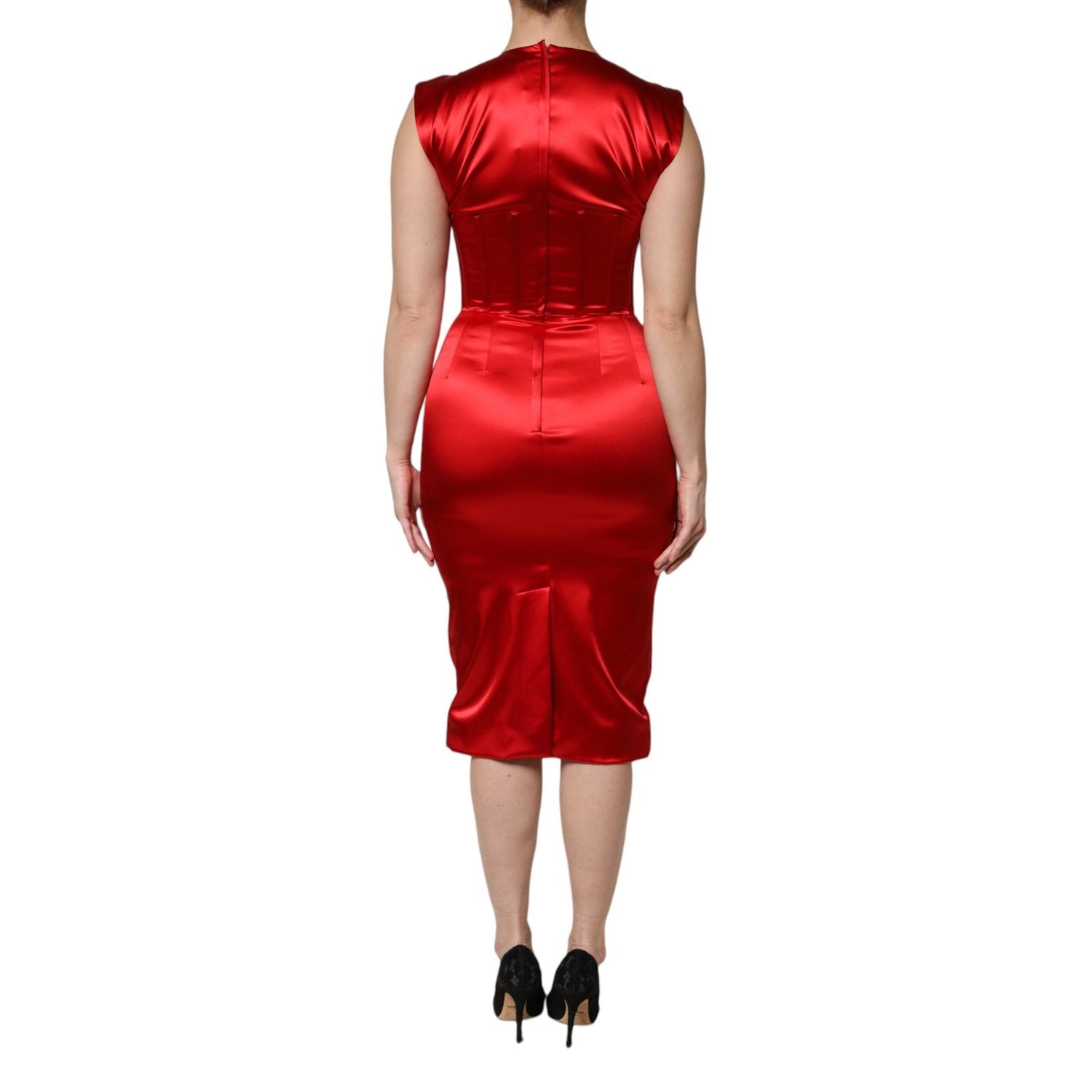 Dolce & Gabbana Red Acetate Sleeveless Sheath Midi Dress
