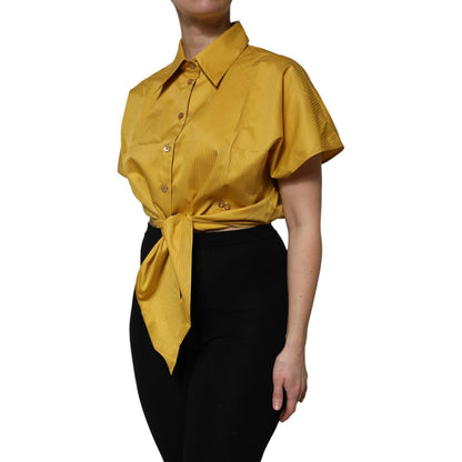 Dolce & Gabbana Mustard Collared Short Sleeves Blouse Top
