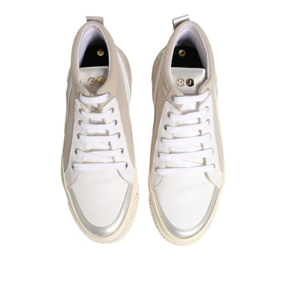 HIDE & JACK White Beige Lace Up Mid Top Casual Sneakers Shoes