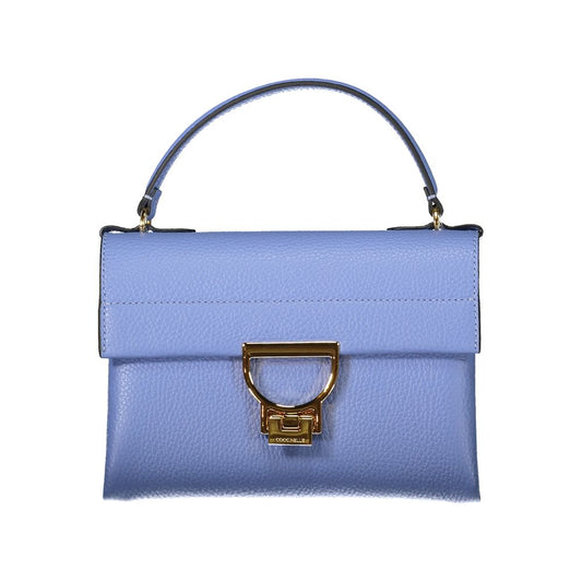 Coccinelle Light Blue Leather Women Handbag with single handle and gold twist closure