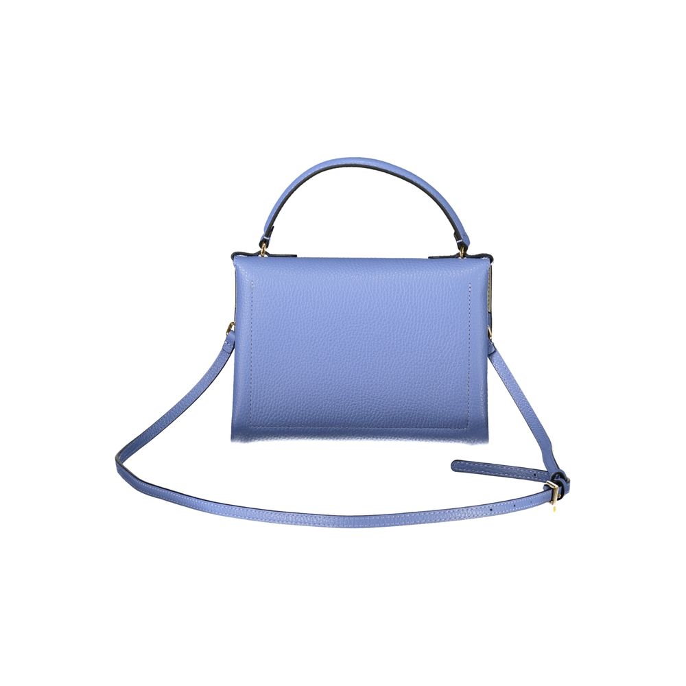 Coccinelle Light Blue Leather Women Handbag with adjustable strap and single handle for versatile styling and secure twist closure.