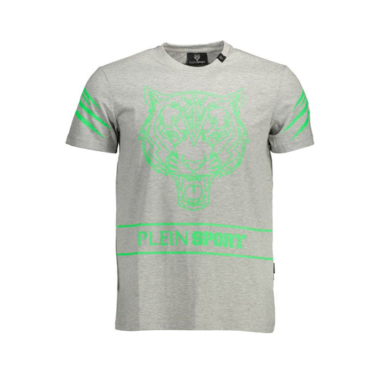 Plein Sport Brown Cotton Men T-Shirt with bold green print and classic crew neck design