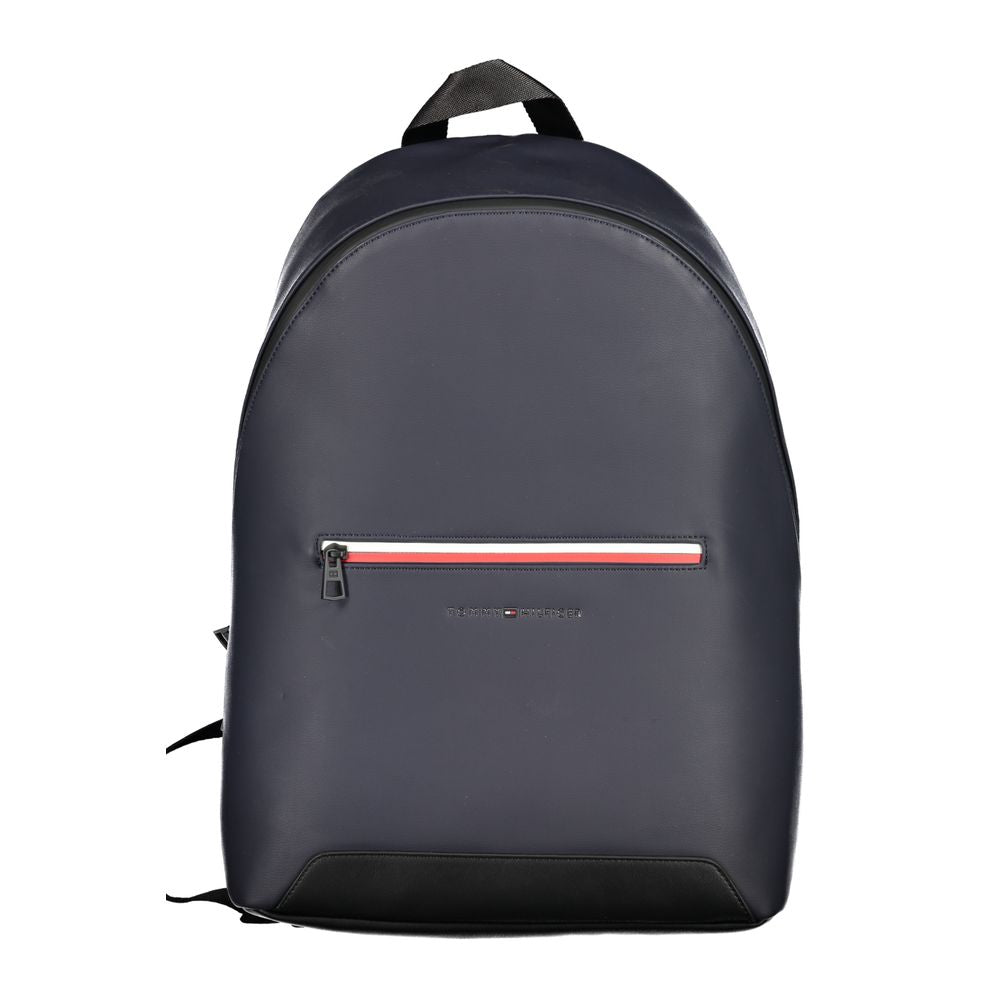 Tommy Hilfiger Blue Polyester Backpack with adjustable straps, external pocket, and logo details.