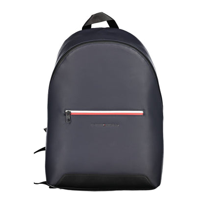 Tommy Hilfiger Blue Polyester Backpack with adjustable straps, external pocket, and logo details.