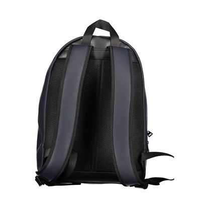 Back view of Tommy Hilfiger Blue Polyester Backpack with adjustable straps and top handle.