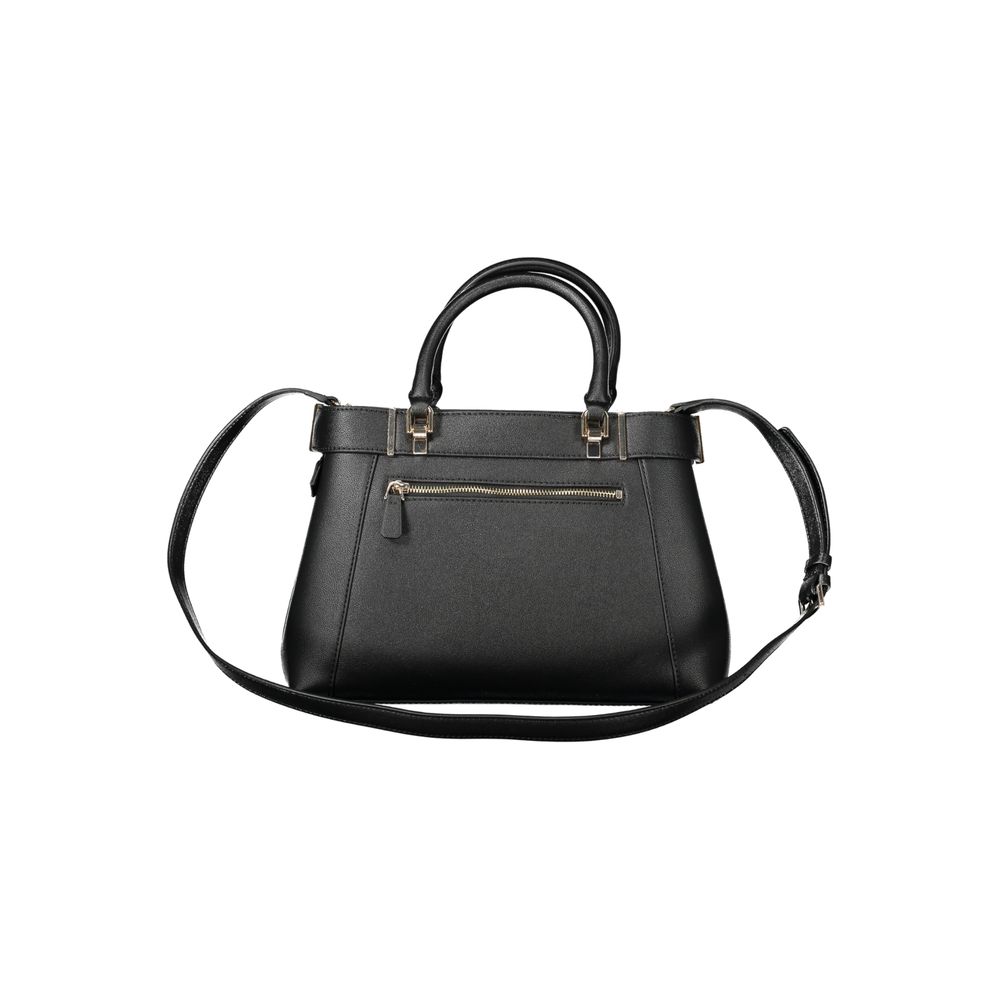Guess Jeans Black Polyethylene Women Handbag with adjustable strap and dual handles, showcasing a sleek and durable design.