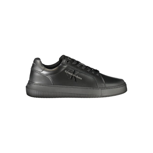 Calvin Klein Black Polyester Sneaker with laces, print, logo, and contrast details, featuring a removable footbed, 50% recycled material.