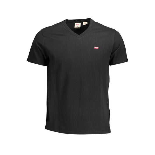 Levi's Black Cotton Men T-Shirt with V-neck and iconic logo for casual look