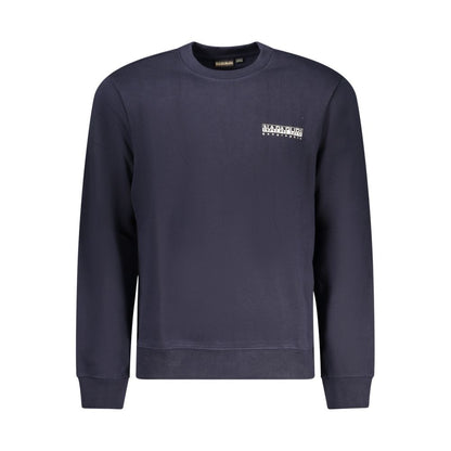 Napapijri Blue Cotton Men Sweater with logo, crew neck, and long sleeves for casual style.