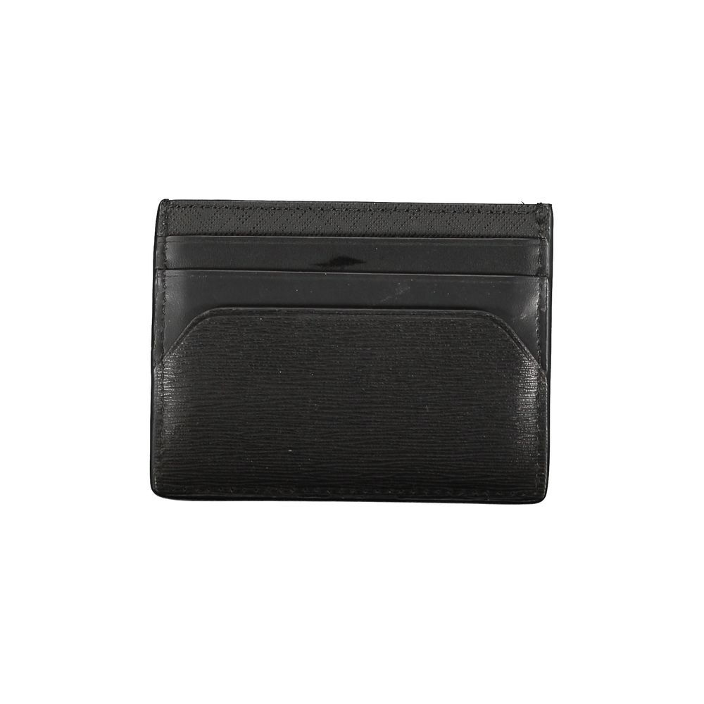 Tommy Hilfiger Black Leather Wallet with card holder, central pocket, logo print.