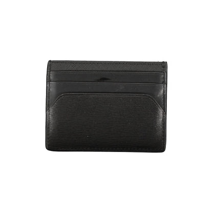 Tommy Hilfiger Black Leather Wallet with card holder, central pocket, logo print.