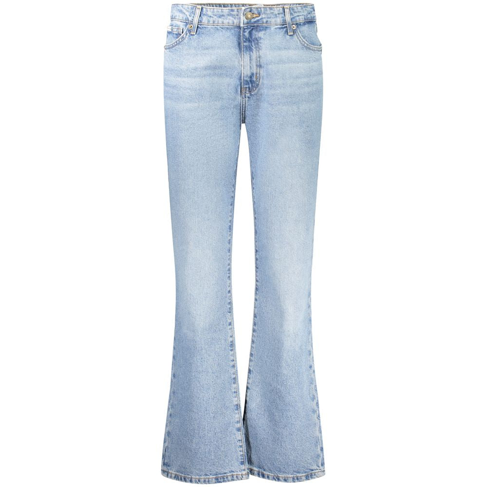 Guess Jeans Blue Cotton Women's Jean with faded wash and straight fit, showcasing a classic and chic design for fashion-forward women.