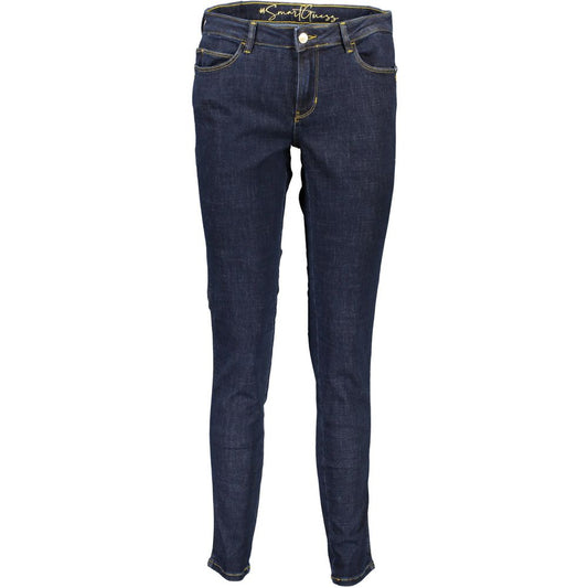 Guess Jeans Blue Cotton Women Jeans - Mid-rise skinny jeans with a luxurious touch and eco-conscious design featuring recycled cotton.