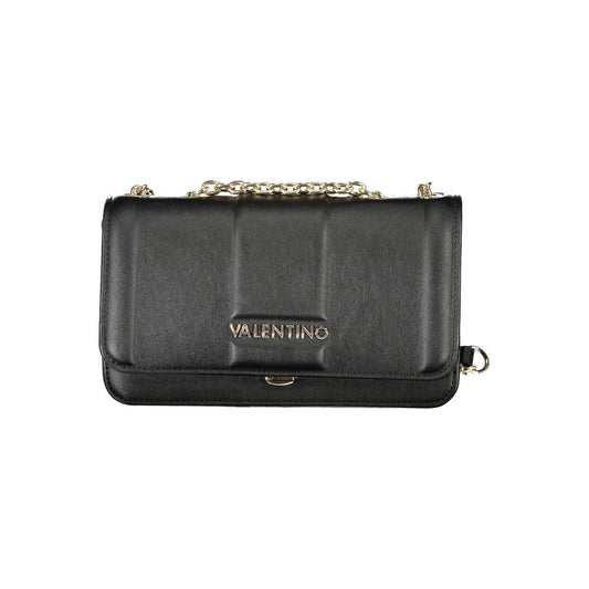 Mario Valentino Black Polyethylene Women Handbag with chain shoulder strap and snap closure for chic sophistication and elegance.