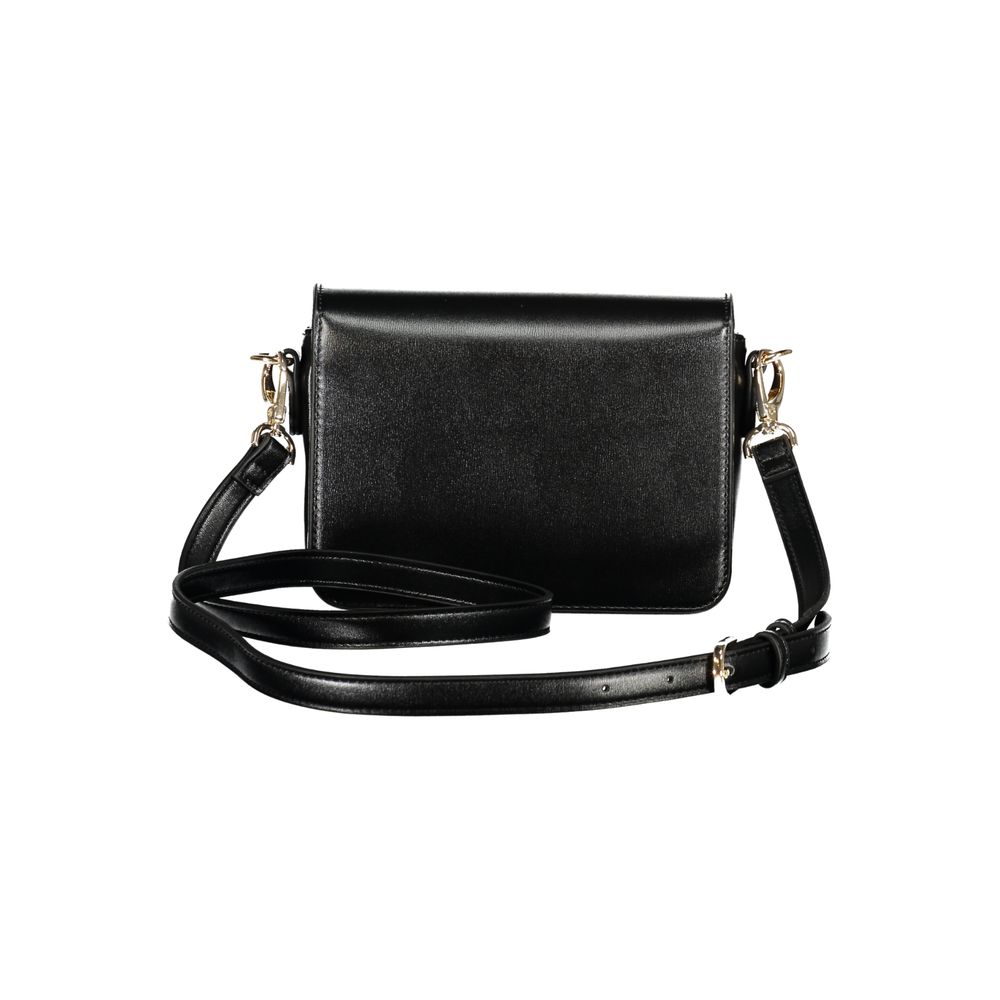 Mario Valentino Black Polyethylene Women Handbag with adjustable strap and iconic logo, showcasing sustainable luxury and sophistication.