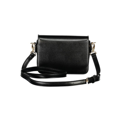 Mario Valentino Black Polyethylene Women Handbag with adjustable strap and iconic logo, showcasing sustainable luxury and sophistication.