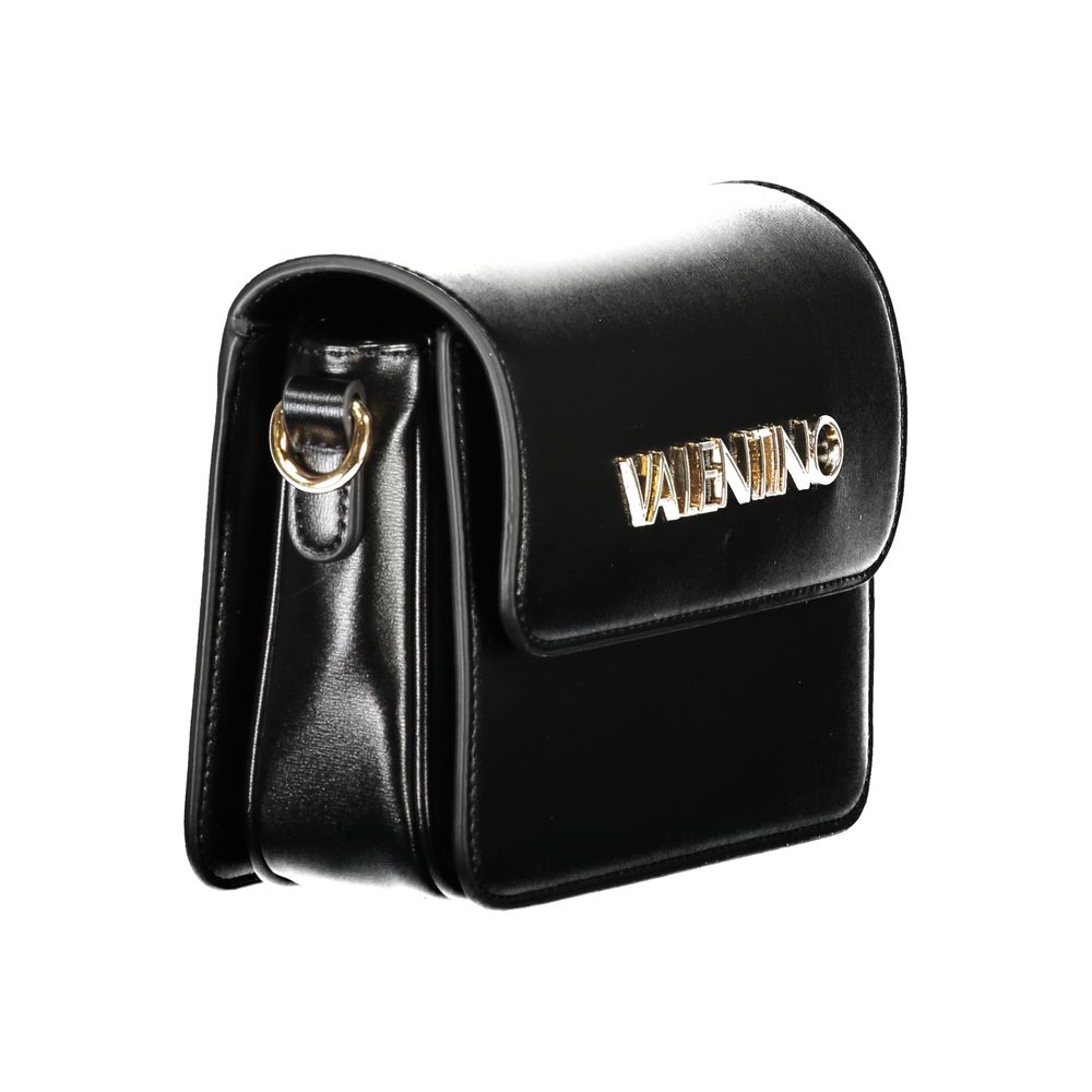 Mario Valentino Black Polyethylene Women Handbag with logo, featuring adjustable strap and sleek design.