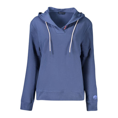 North Sails Blue Cotton Women Sweater with hood and logo detail, luxurious brushed cotton for stylish and comfy wear.