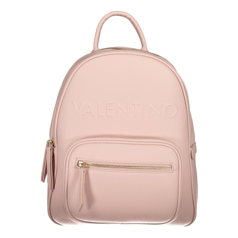 Mario Valentino Pink Polyethylene Handbag with zip closure, external pocket, and logo; features adjustable straps and recycled materials.