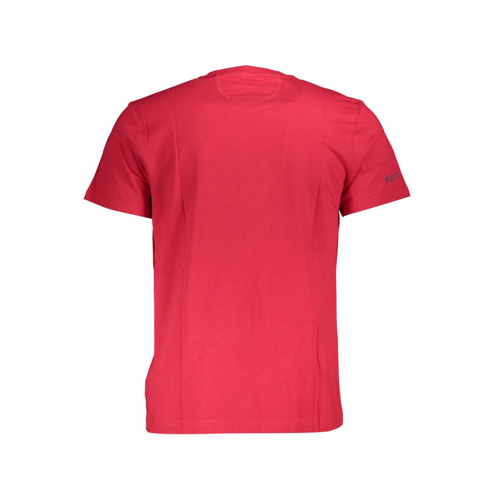 La Martina Red Cotton Men T-Shirt, short sleeve, crew neck, iconic design, regular fit, back view showcased on a white background.