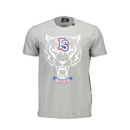 Plein Sport Brown Cotton Men T-Shirt with logo and graphic design, luxury Italian craftsmanship, front view.