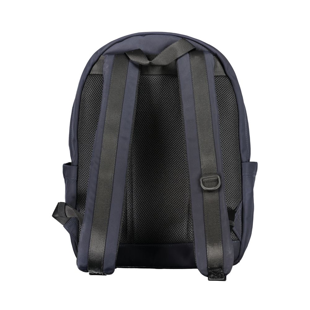 Back view of Tommy Hilfiger Blue Polyester Backpack with adjustable straps and side pockets