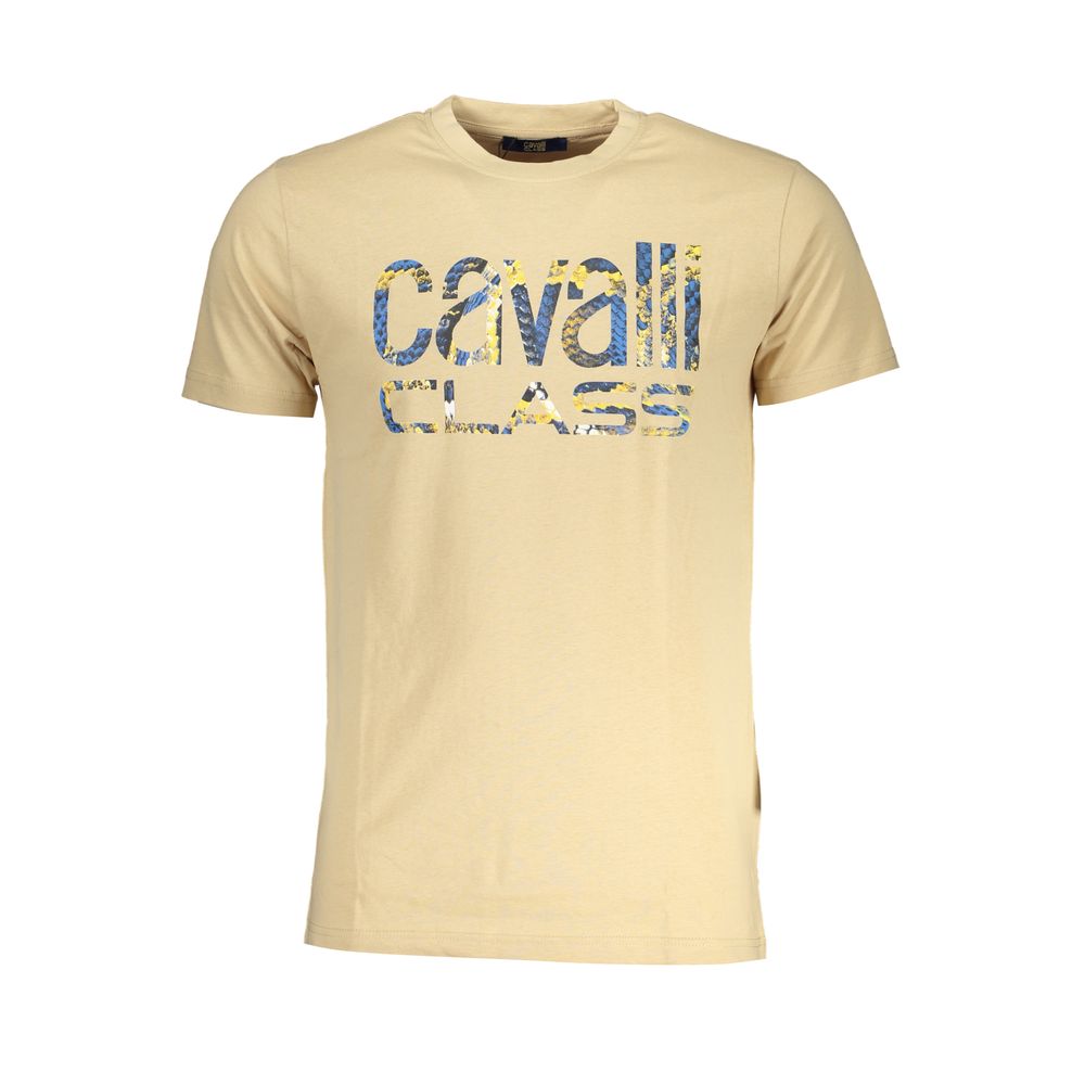 Cavalli Class Beige Cotton Men T-Shirt