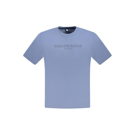 North Sails Blue Cotton Men T-Shirt with logo print, crew neck, short sleeves for casual wear.