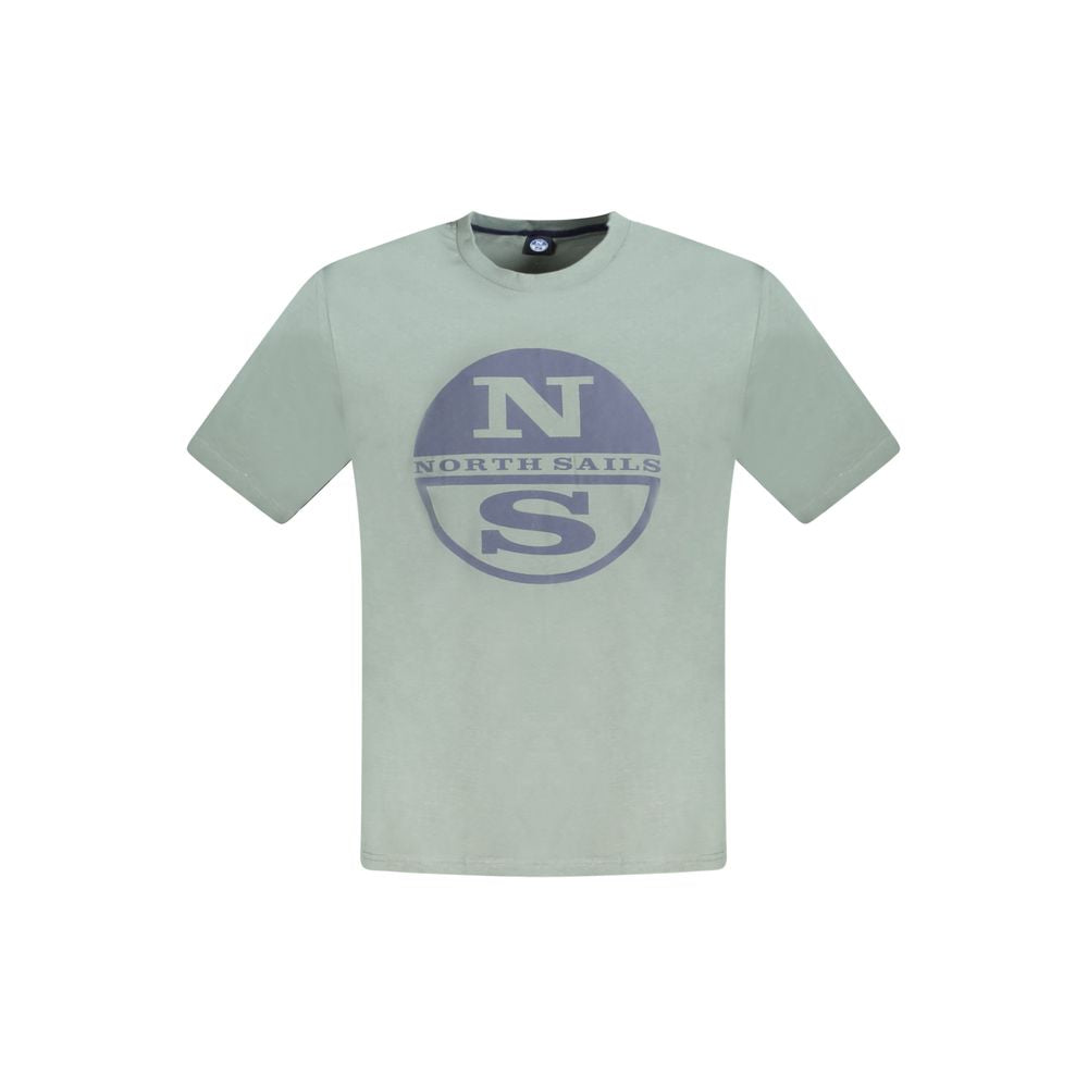 North Sails Green Cotton Men T-Shirt with logo print, crew neck design, 100% soft cotton, sea-inspired fashion.