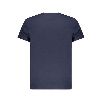 Tommy Hilfiger Blue Cotton Men T-Shirt, sustainable luxury fashion with embroidered logo, back view of short sleeve crew neck tee.