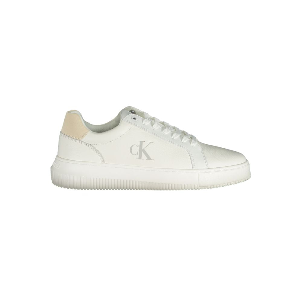Calvin Klein White Polyethylene Men Sneaker with iconic logo, sleek design, and removable insole for comfort and urban style.