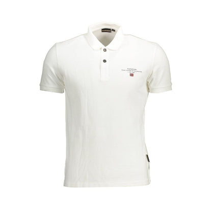 Napapijri White Cotton Men Polo Shirt with embroidery and logo, short sleeve, high-quality cotton, ideal for casual high-end fashion.