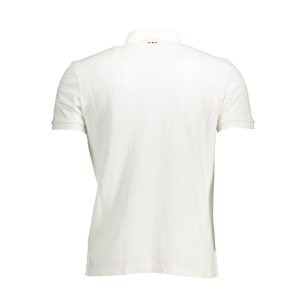 Back view of Napapijri White Cotton Men Polo Shirt showcasing short sleeves and classic design.