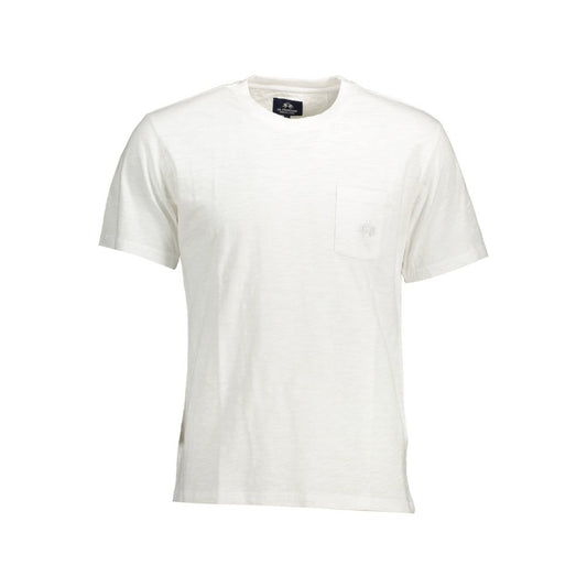 La Martina White Cotton Men T-Shirt with short sleeves and embroidered pocket, featuring iconic logo, ideal for casual wear.