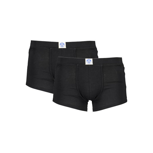 North Sails Black Cotton Men Boxer Pack, two-pack with elastic waistband for comfort and style, featuring North Sails logo.