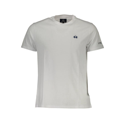 La Martina White Cotton Men T-Shirt with embroidery and logo, comfortable and stylish, perfect for a sophisticated casual look.
