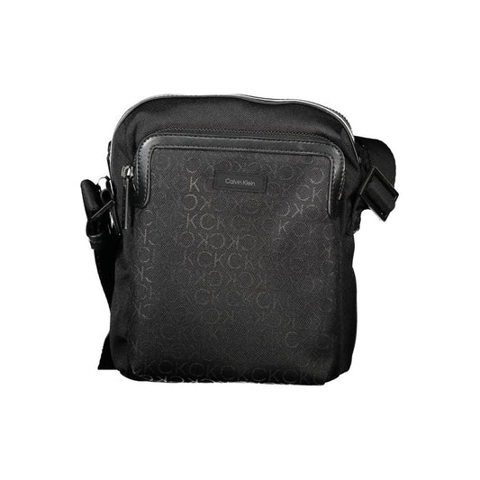 Calvin Klein Black Polyester Men Shoulder Bag with adjustable strap and logo pattern.