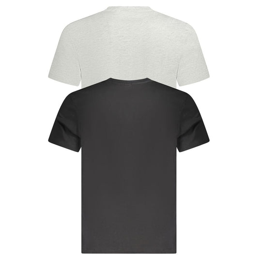 Fila Black Cotton Men T-Shirt in black and grey, 100% organic cotton with bold print and logo, perfect for streetwear or casual wear.