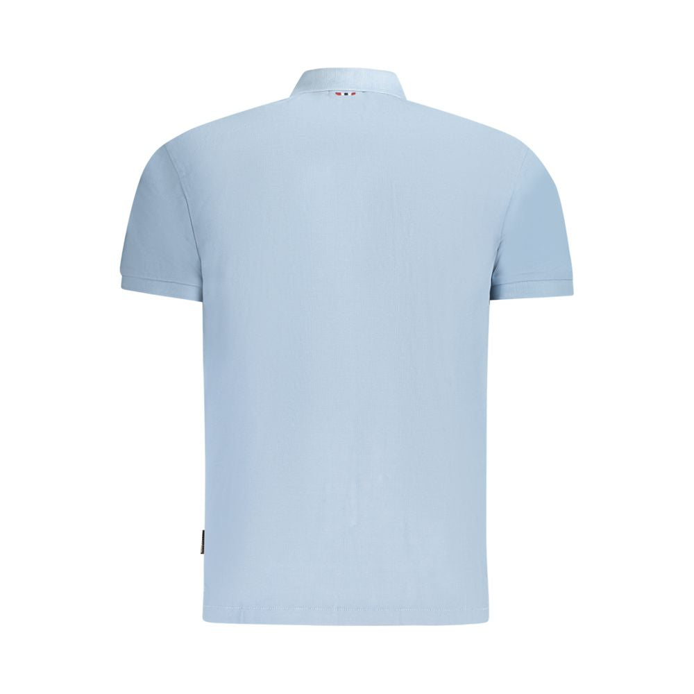 Napapijri Light Blue Cotton Men Polo Shirt back view showcasing classic design.
