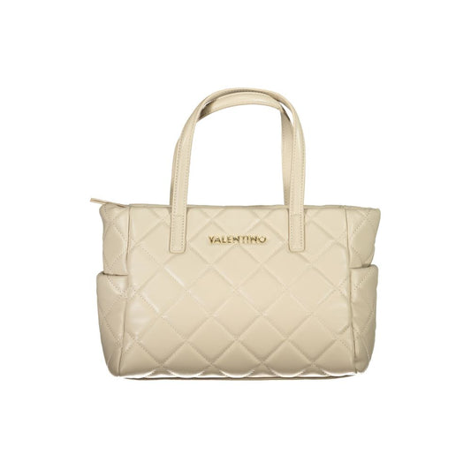 Mario Valentino Beige Polyethylene Handbag with handles, removable strap, and zip closure.