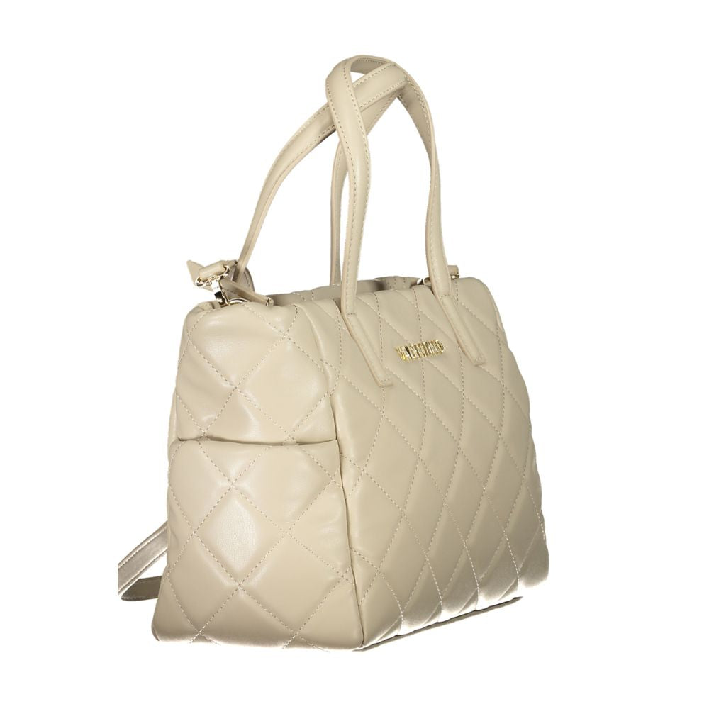 Mario Valentino Beige Polyethylene Handbag with two handles, adjustable shoulder strap, side pockets, and logo detail.