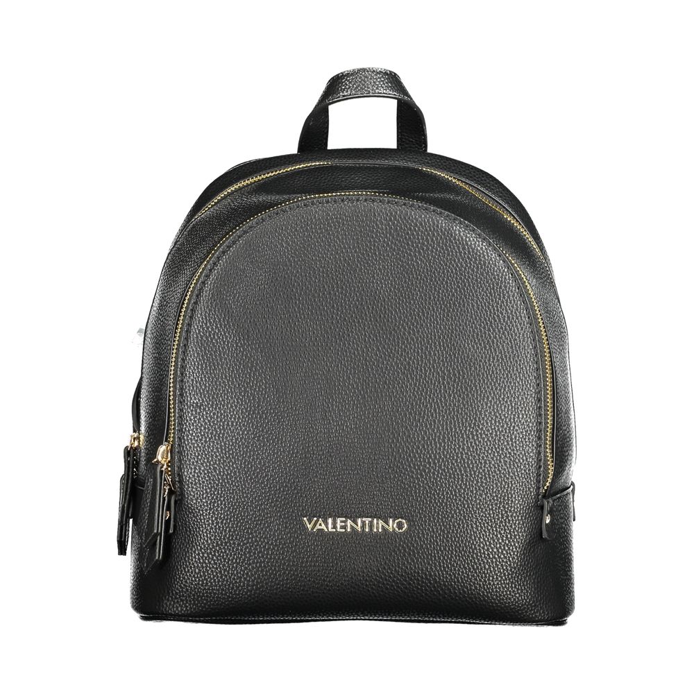 Mario Valentino Black Polyethylene Backpack with logo, zip closure, one handle, adjustable straps, 3 pockets. Stylish and functional bag.