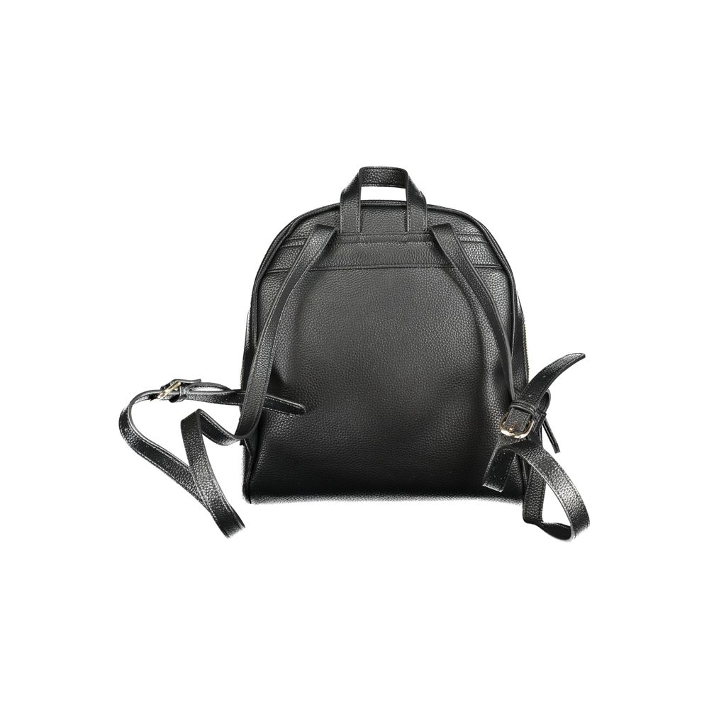 Back view of the Mario Valentino Black Polyethylene Backpack with adjustable shoulder straps and handle.