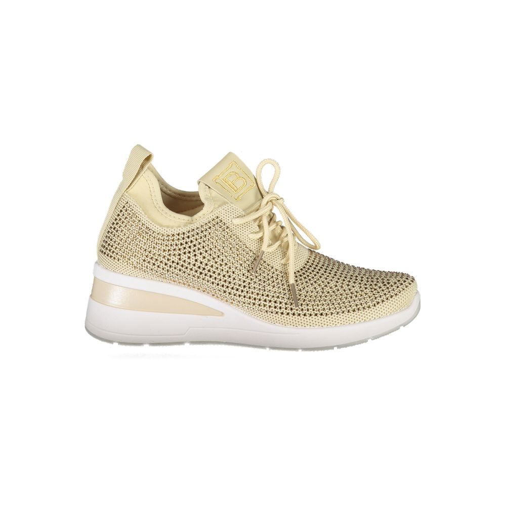 Laura Biagiotti Beige Polyester Women Sneaker with rhinestone details and 4 cm heel