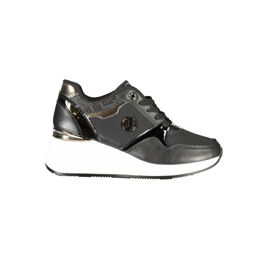 Laura Biagiotti Black Synthetic Women Sneaker with 4 cm heel and removable insole, sporty-chic lace-up design.